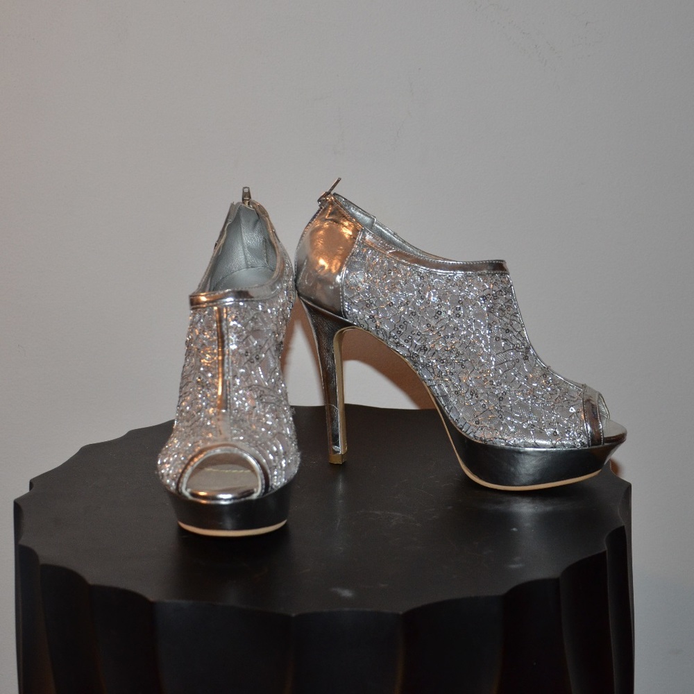 Silver peep toe heels size 7